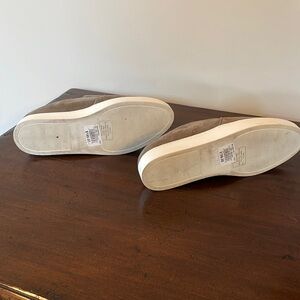 Vince shearling slides with green suede exterior